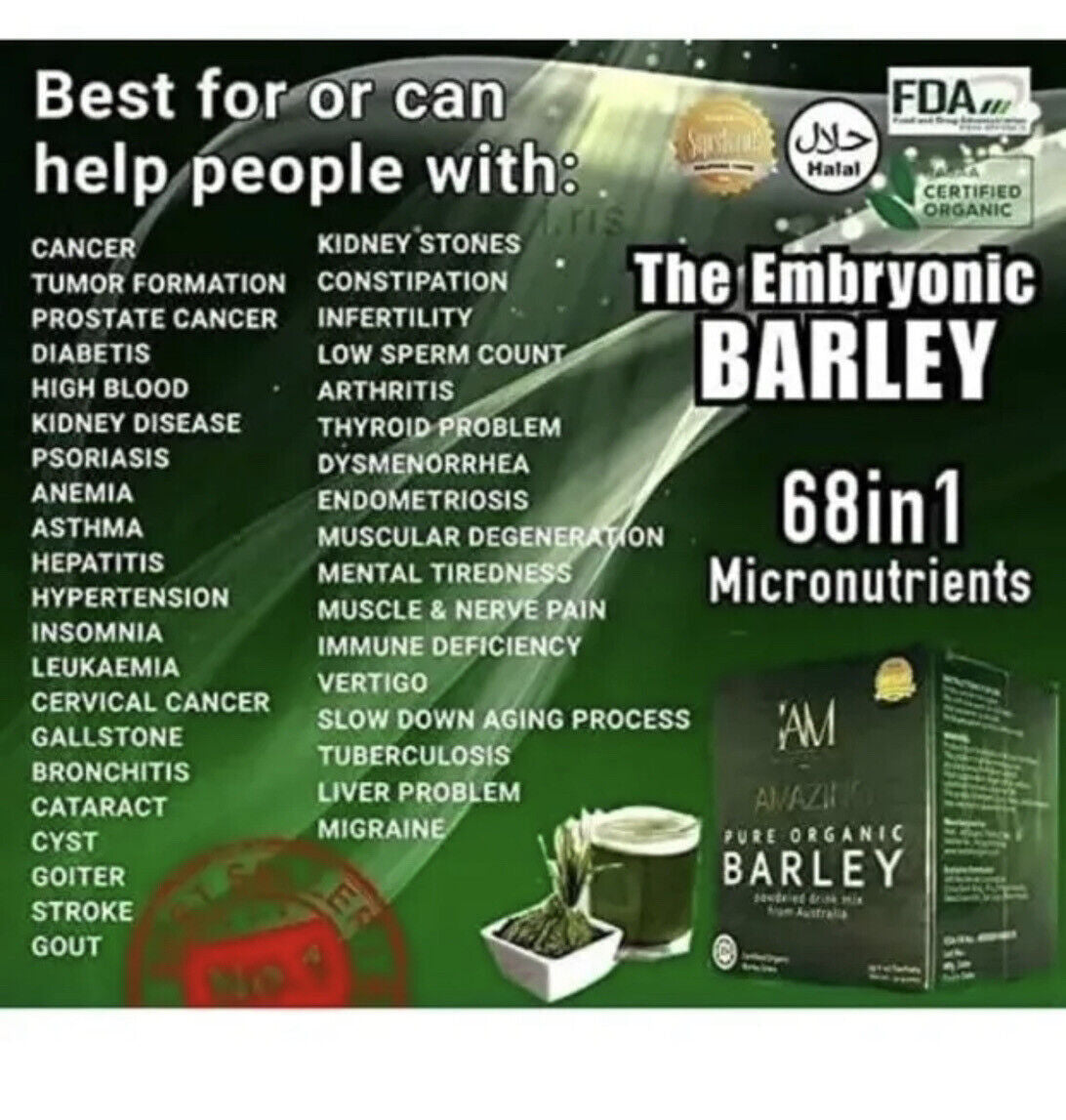 "Amazing Pure Organic Barley - 1 Box or 10 Sachets with Free Shipping!"