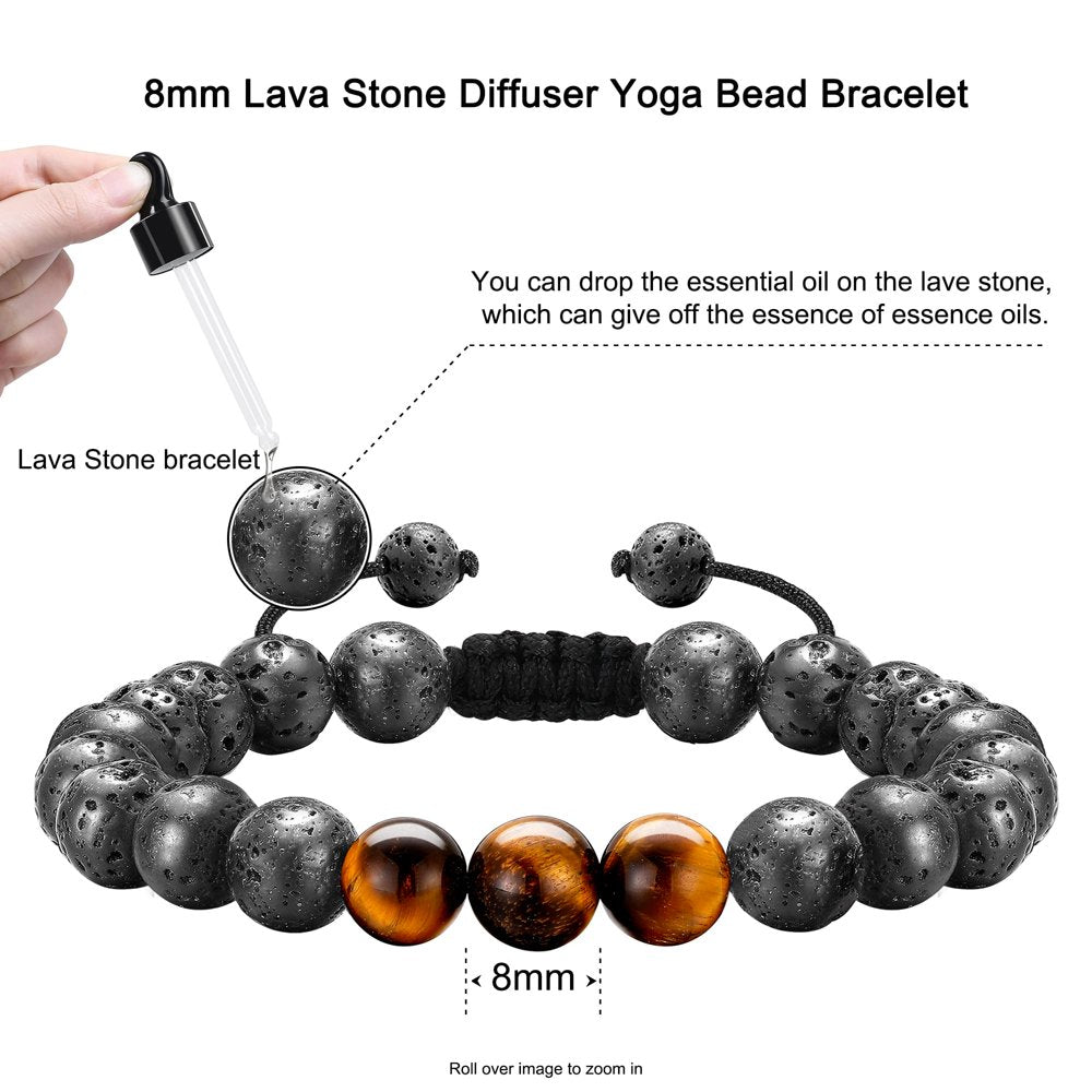 Professional Rewrite:
```Men's Bracelet Set featuring 8mm Tiger Eye and Lava Rock Stones with Initial Design`````