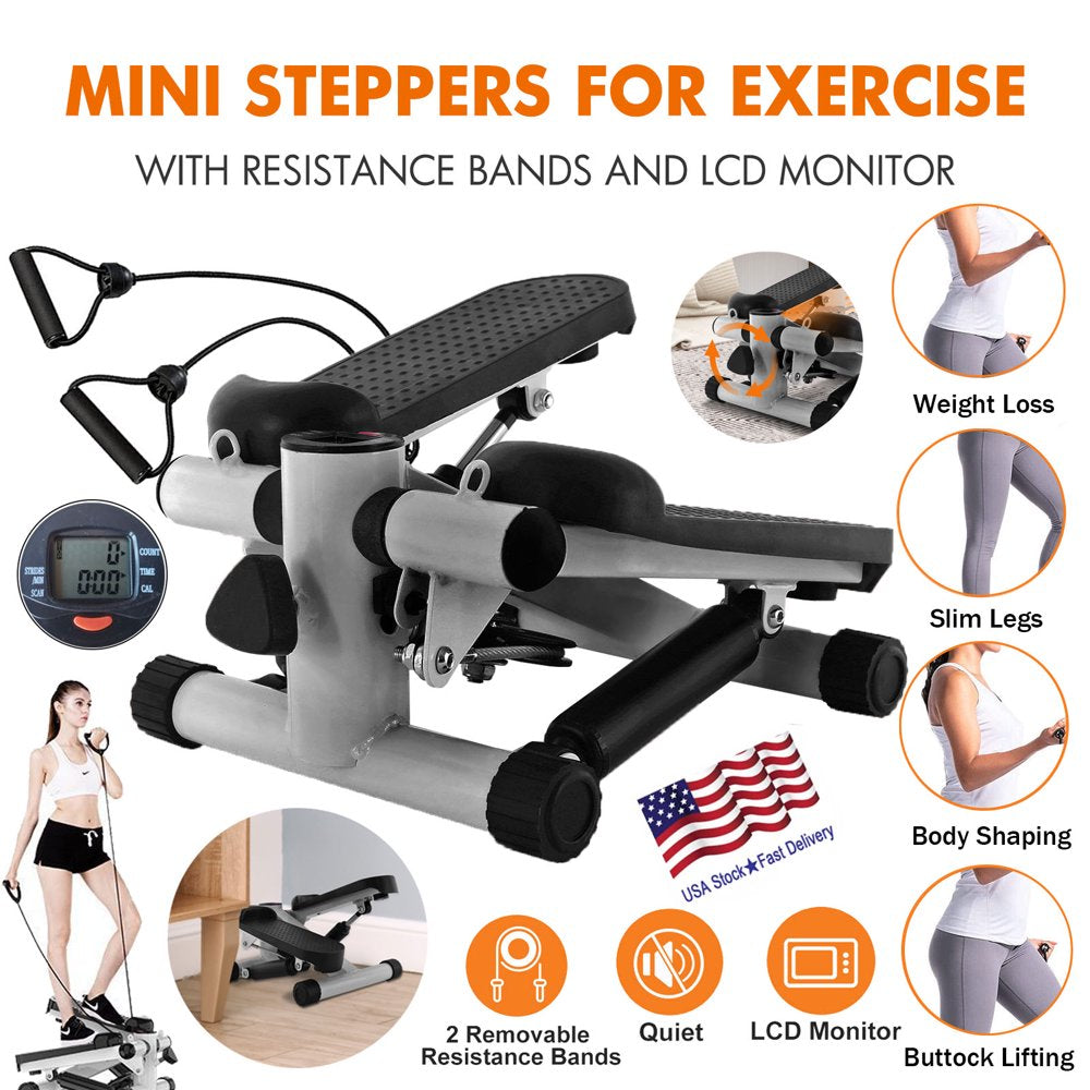 "Total Body Workout Stepper with Resistance Bands and LCD Monitor - Get Fit with Our Mini Stair Climber!"