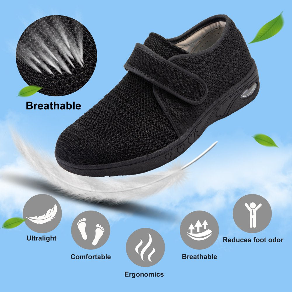 "Comfortable Velcro Wide Diabetic Shoes for Elderly Women - Adjustable, Breathable, Lightweight Sneakers for Swollen Feet and Edema - Beige, Size 9"