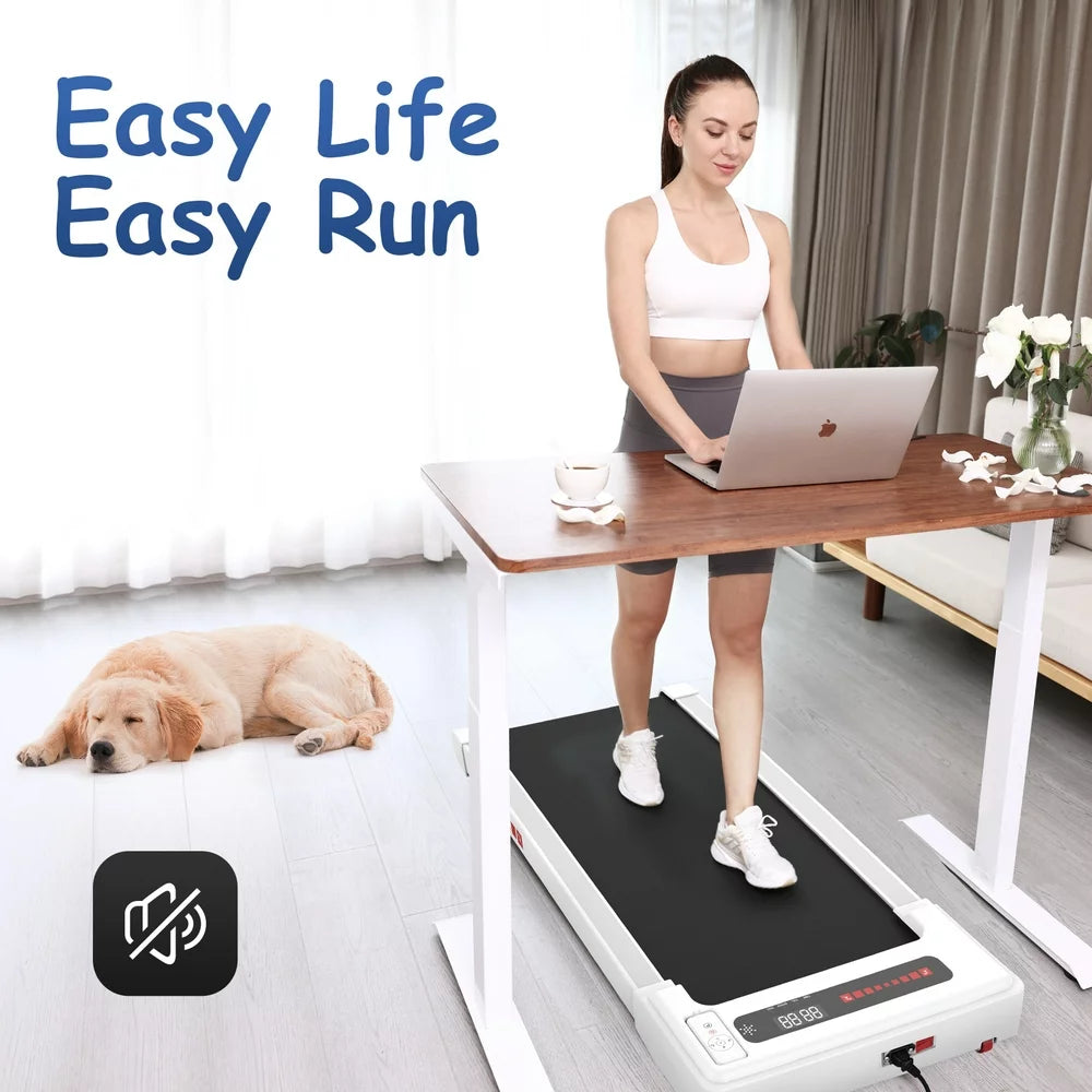 Professional title: "White Portable Mini Treadmill with Remote Control for Under Desk Walking - 2.25HP"