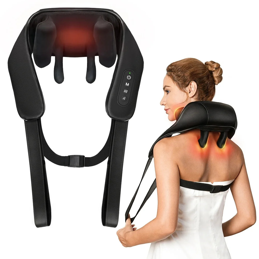 Professional title: "Cordless Shiatsu Neck Massager with Heat and 4D Deep Kneading Massage Nodes - Perfect Gift for Pain Relief and Wellness"