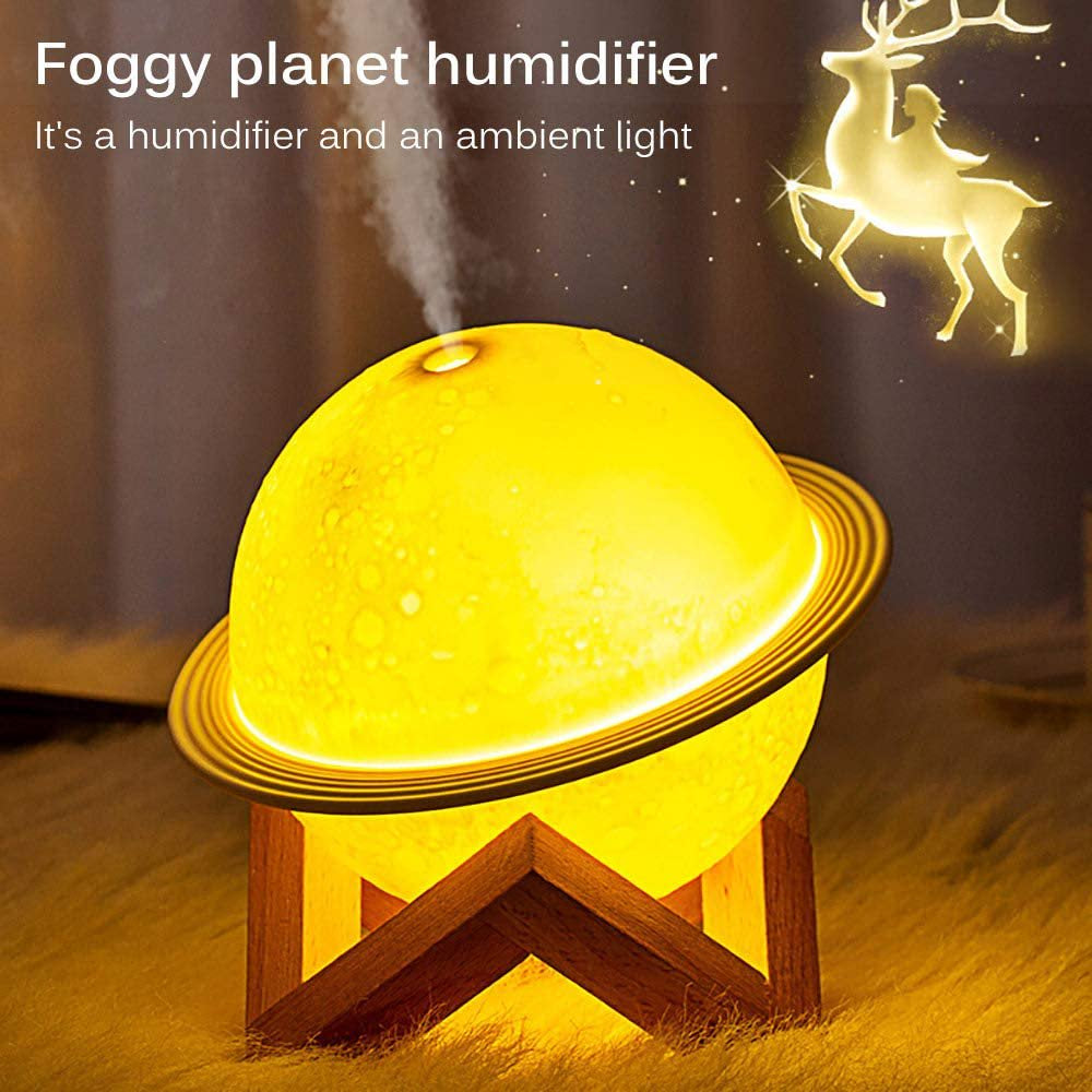 Professional title: "2-in-1 Moon Night Light and Humidifier with USB Power, White Color, Warm White and Yellow 3D LED Moon Light, 200mL Capacity"