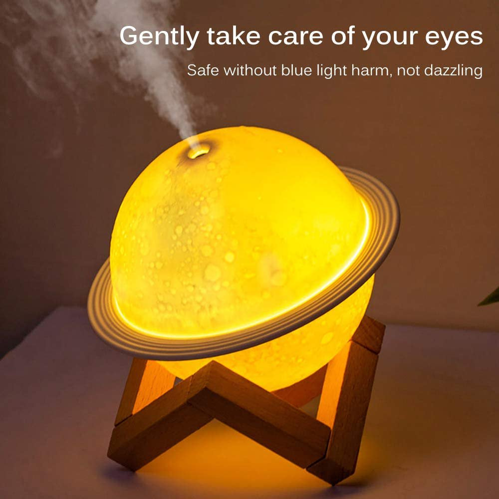 Professional title: "2-in-1 Moon Night Light and Humidifier with USB Power, White Color, Warm White and Yellow 3D LED Moon Light, 200mL Capacity"