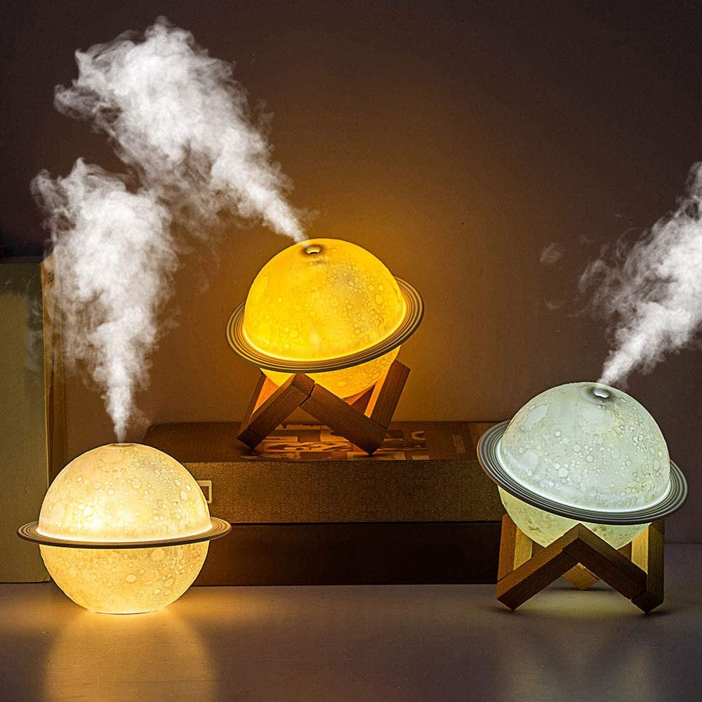 Professional title: "2-in-1 Moon Night Light and Humidifier with USB Power, White Color, Warm White and Yellow 3D LED Moon Light, 200mL Capacity"