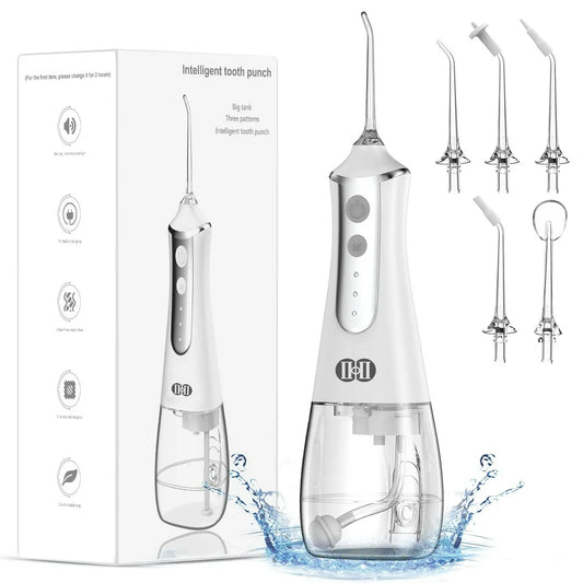 Professional title: "Advanced Cordless Water Flosser with Multiple Modes, 5 Jet Tips, Large Capacity, USB-C Rechargeable, and IPX7 Waterproof for Effective Home Dental Care"