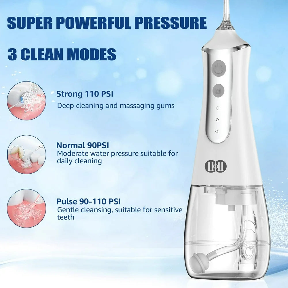 Professional title: "Advanced Cordless Water Flosser with Multiple Modes, 5 Jet Tips, Large Capacity, USB-C Rechargeable, and IPX7 Waterproof for Effective Home Dental Care"