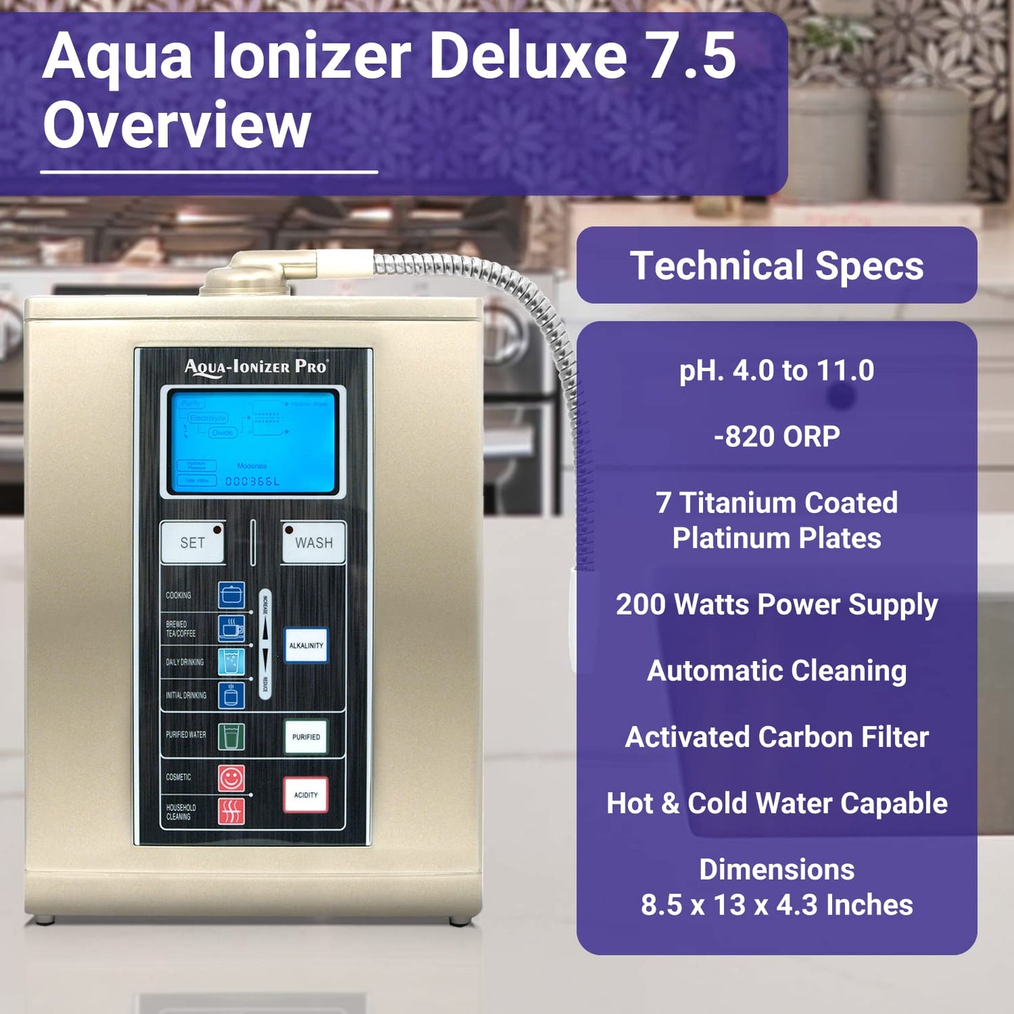 "Experience the Ultimate Hydration with the Aqua Ionizer Deluxe 7.5 - Alkaline Water Ionizer"